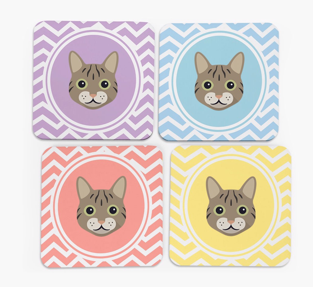 Zig Zag' - Personalized Cat Coasters (Set of 4)